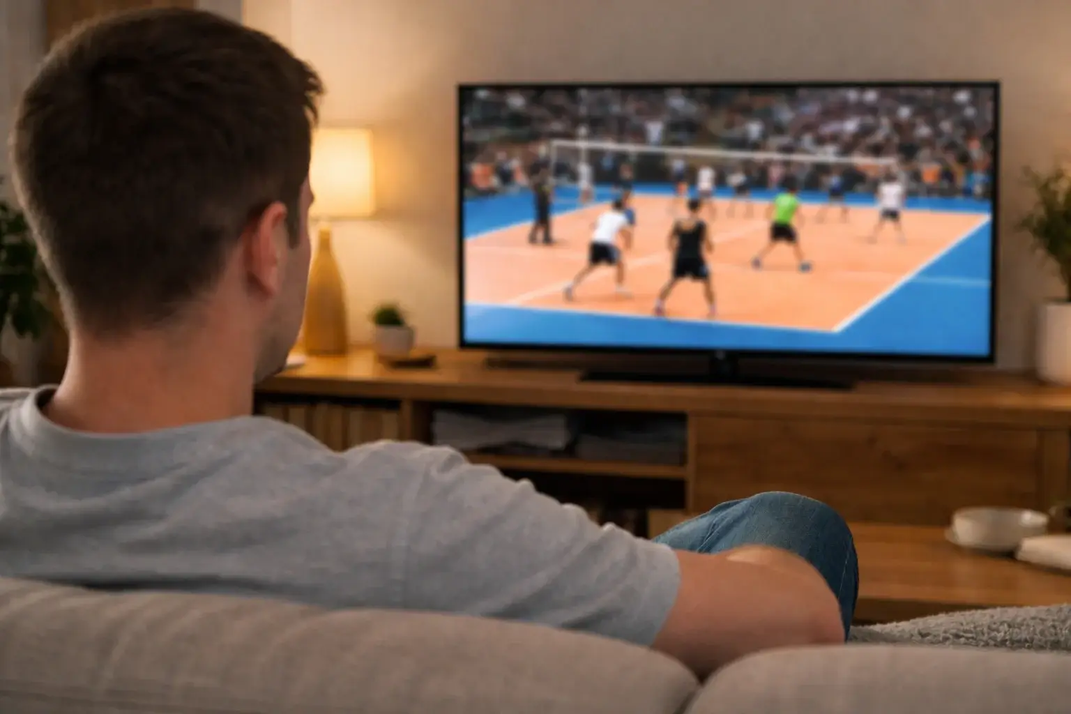 Person verfolgt ein Volleyballspiel live auf dem Smartphone und platziert eine Wette